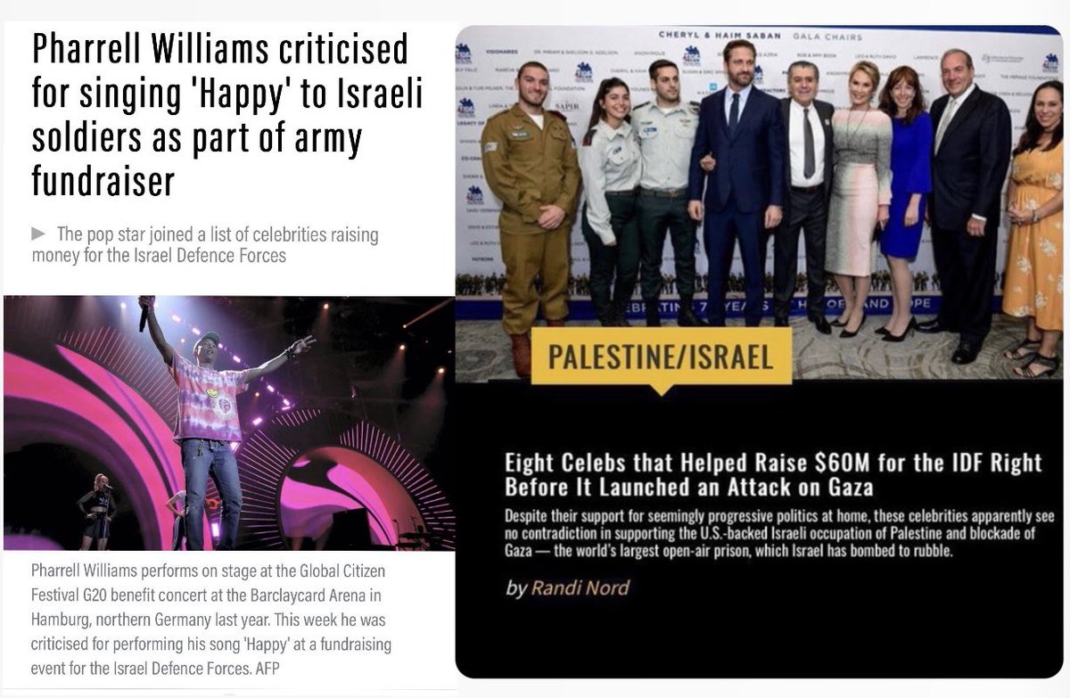 ARMY4Palestine's tweet photo. Pharrell Williams is not someone who just expressed Zionist beliefs. @Pharrell has raised $60 million USD for the IOF in 2018 to kill Palestinians. SIXTY MILLION USD for the army that kills, rapes, tortures palestinians and has been committing a genocide and is open about it. While singing “happy” to them.
On A4P we have been talking about this since the beginning, even had it on our first protest truck back in February. 

Dear @BTS_twt, it’s been way too long, time to educate yourself and stand for humanity. Stop associating yourself with people who have funded the deaths of your Palestinian fans and hundreds of thousands other Palestinians. Pleass delete the photo with Pharrell and cancel any future projects with him. 
#SpeakYourselfBTS
#HYBEDivestFromZionism