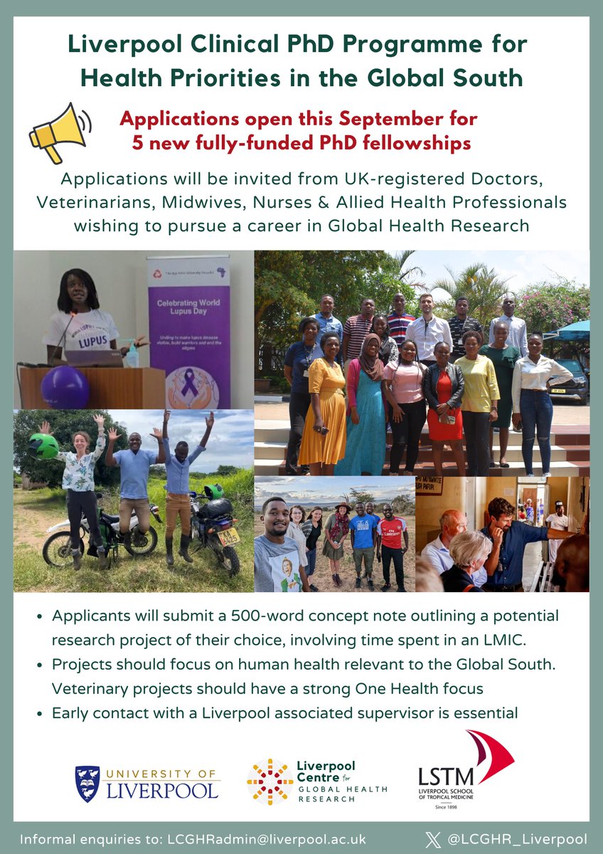 It's that time again! Applications for #GlobalHealth Fellowships commencing autumn 2025 open this month. Keep an eye on bit.ly/LCPP25 where all details will be published very soon #PhDchat
