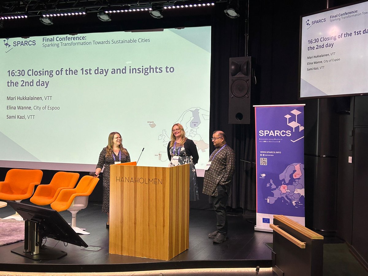Mari Hukkalainen, Elina Wanne, and Sami Kazi are closing the first day of the SPARCS Final Conference. The main takeaway from today's sessions is collaboration. We're committed to it and ready to take leaps forward.

See you tomorrow for Day 2!
#SPARCSFinal #Collaboration
