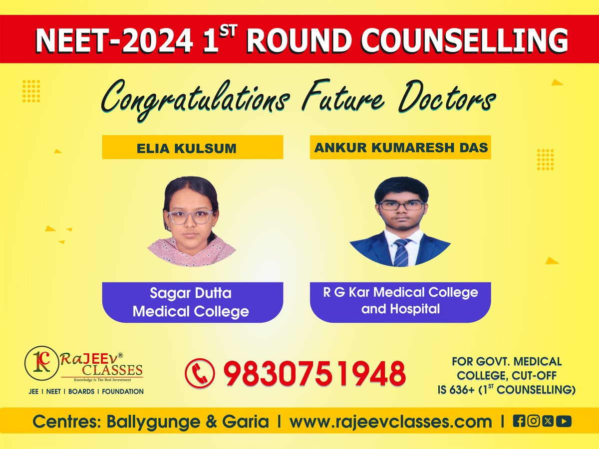 rajeevclasses's tweet image. Congratulations future doctors 💐💐
.
.
.

rajeevclasses.com

#rajeevclasses #kotacoaching #kota #kolkata #NEET2025 #NEETCoaching #NEET #neetpreparation #neetexam #medicalstudent #doctor #mbbs #medicaleducation #classesnearme #Ballygunge