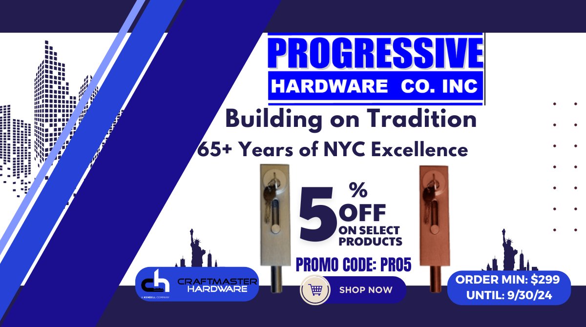 CraftmasterHard's tweet photo. 🔐 Secure your future today with hardware designed for NYC’s unique demands. 👉 Learn More: https://t.co/jJlt2Yqkin Use Promo Code "PRO5" for 5% OFF select #ProgressiveHardware products with a $299 Minimum Purchase. This promo expires on 09/30/2024. #NYCSecurity #CityStrong https://t.co/1DTZ6TU575