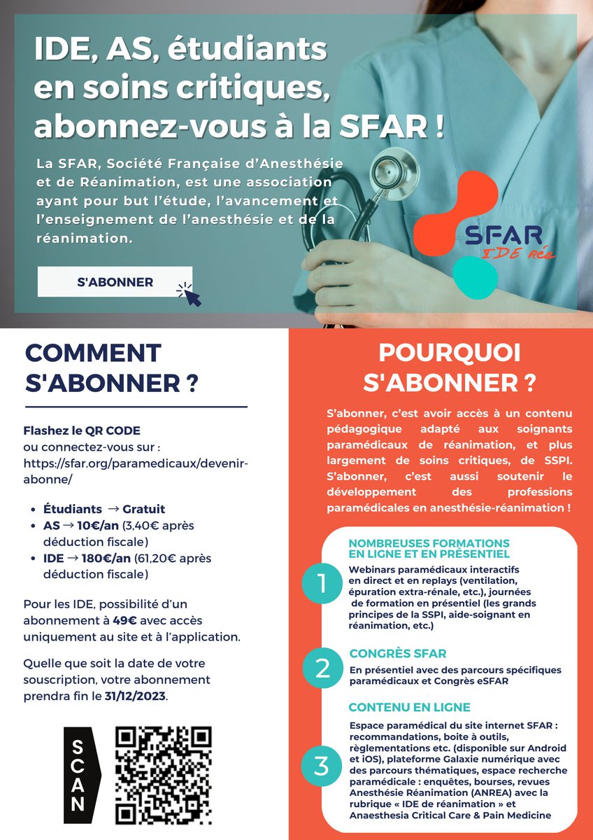 🚨 IDE, AS, étudiants en soins critiques, abonnez-vous à la SFAR !

👍 N'hésitez pas et devenez membre pour être au cœur des nouveautés

➡️ sfar.org/compte-dadhere…

<a href="/fnasapr/">FNASAPR</a> <a href="/federation_as/">fnaas</a> <a href="/contactfnir/">Fédération Nationale des Infirmiers de Réanimation</a> 

#adhesion #IDE #REA #AS #SFAR
