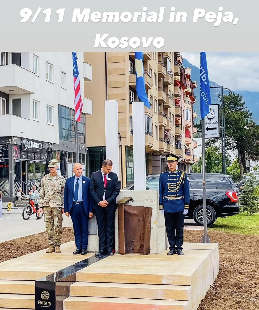 In the city of Peja, Kosovo, proudly stands a 9/11 Memorial featuring a piece of steel from the Twin Towers. This touching tribute serves as a powerful reminder to future generations, urging that such tragic events should never be repeated.