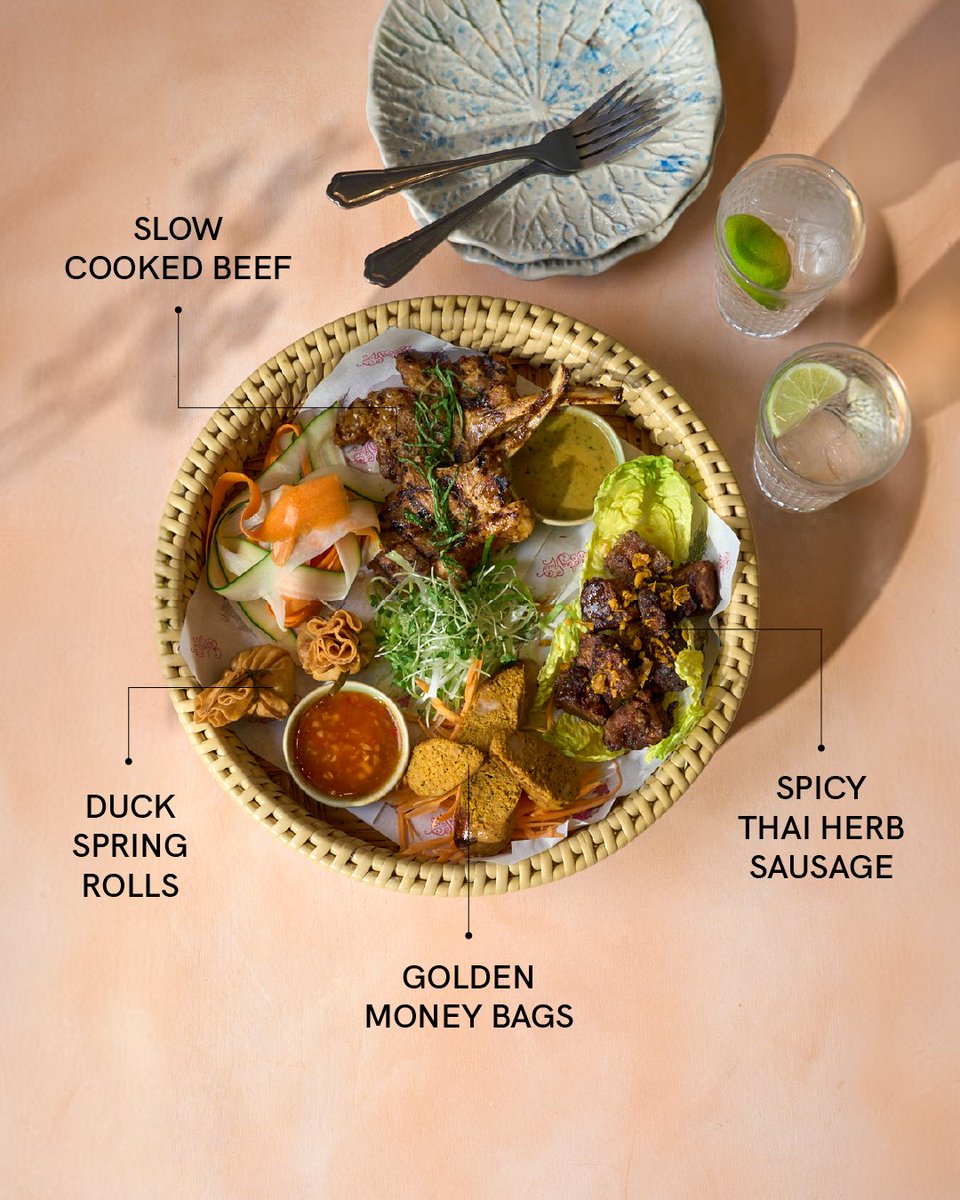 Our Bangkok Bites are a game-changer!

Enjoy the crunch of Duck Spring Rolls, the richness of golden Money Bags, the melt-in-your-mouth Slow-Cooked Beef, and the kick of Thai Herb Sausage. 

Deliciousness on a plate!