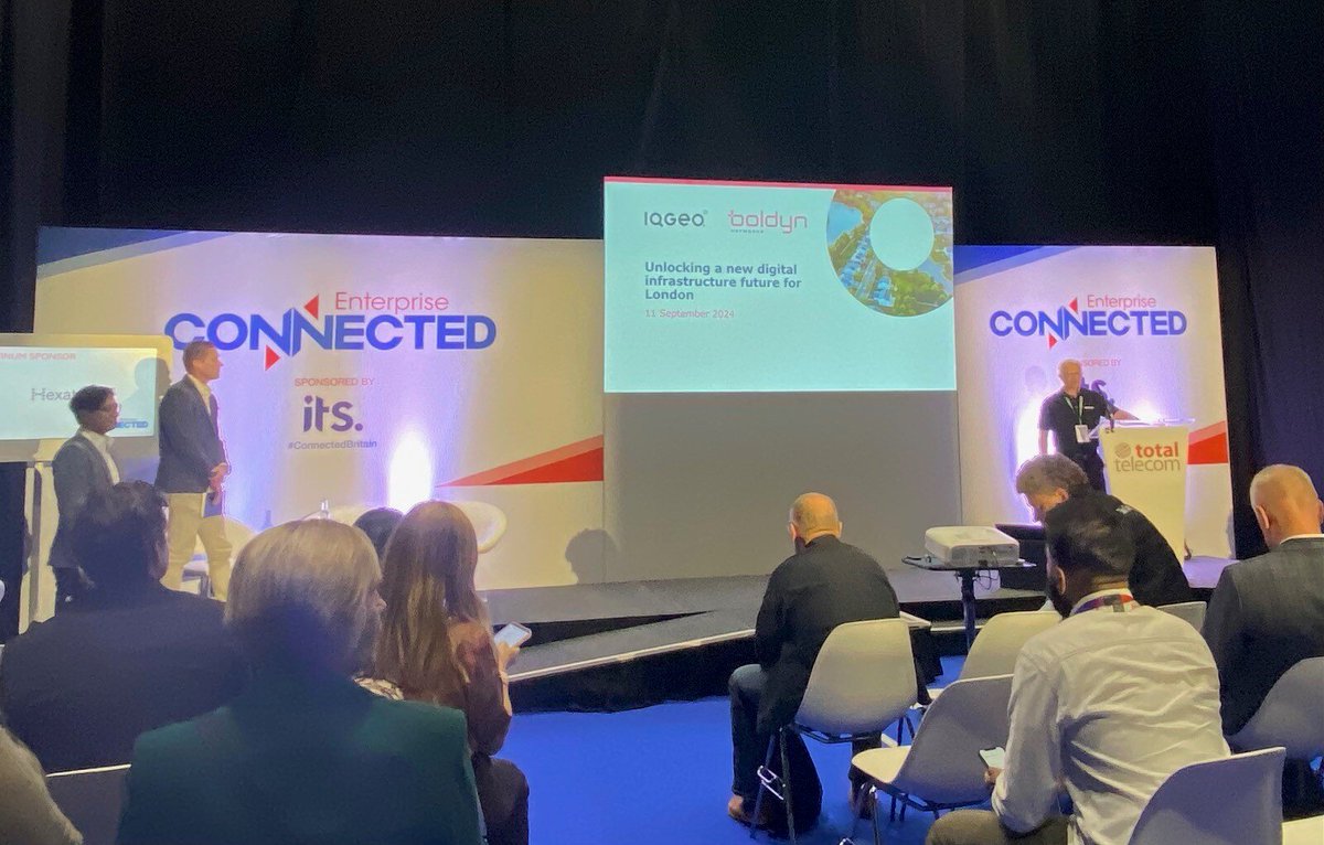 IQGeo_software's tweet image. John Tarleton, Mark Francisco, and Ben Maloney take the stage at Connected Britain for a discussion on unlocking a new digital infrastructure future for London.

#DigitalInfrastructure #BuildingBetterNetworks #SmartLondon #BoldynNetworks #FiberNetworks #IQGeoCustomers