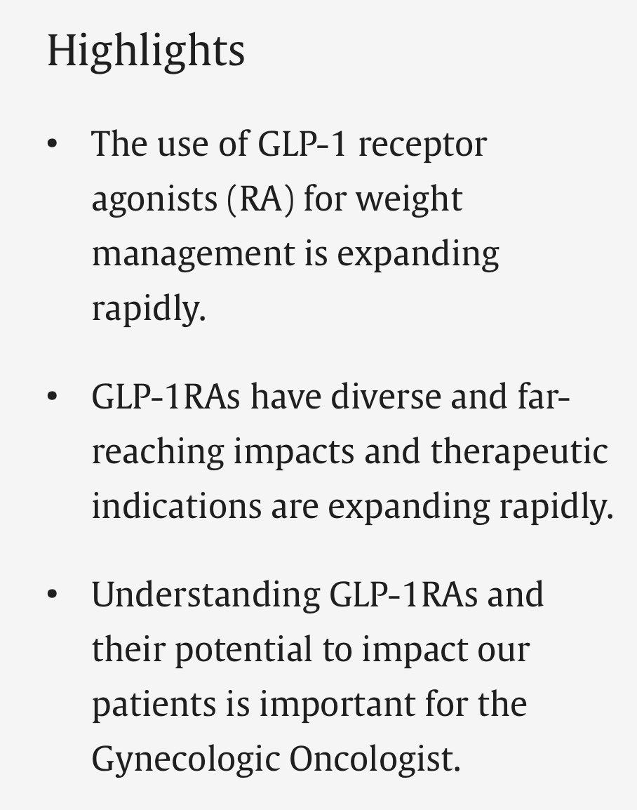 gynoncjnls's tweet photo. #GCAM 📄 🚨 Glucagon-like peptide-1 (GLP-1) receptor agonists for weight management: A review for the gynecologic oncologist @SGO_org @IGCSociety @ESGO_society @acog @ASCO @OncoAlert https://t.co/CeIvQeUQlJ https://t.co/1XLWHOKzxp