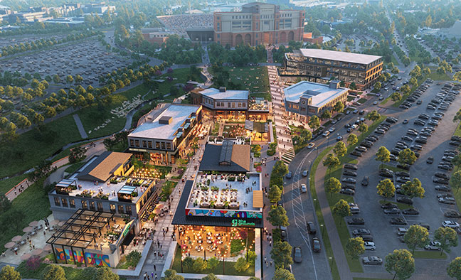FOS's tweet photo. Wake Forest has unveiled plans for 'The Grounds'—a 100-acre sports and entertainment district.

• 40,000 sq. ft. retail village
• 100,000 sq. ft. office building
• 240-unit residential community
• Situated among football, basketball, baseball, and tennis venues https://t.co/zNwJ1ldfGg