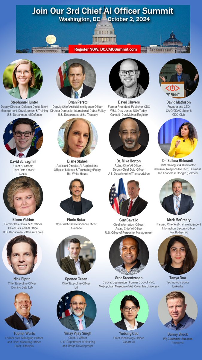 🌟Today I am thrilled to announce the opening panel at the 3rd Chief AI Officer Summit on October 2, which will explore "AI for Good: Ethical AI Leadership and Responsible Innovation and Governance."

This opening panel features AI leaders from Google, NASA, the White House