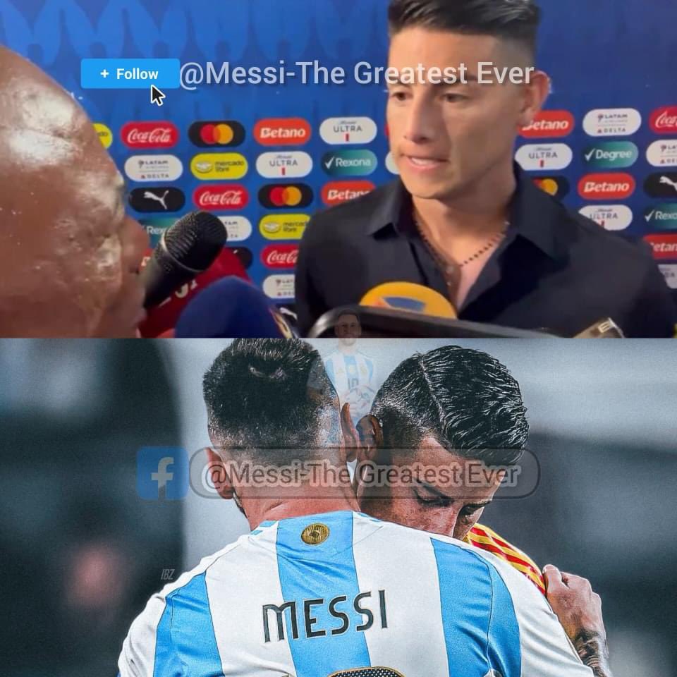 James rodriguez [TYC SPORTS] 🗣️: 
"Argentina today without Messi? Fortunately, he wasn't (laughs). He's been injured since the Copa America final. Before the final, I told my friends that Messi no longer cares about titles with the national team. He'll play normally and won't