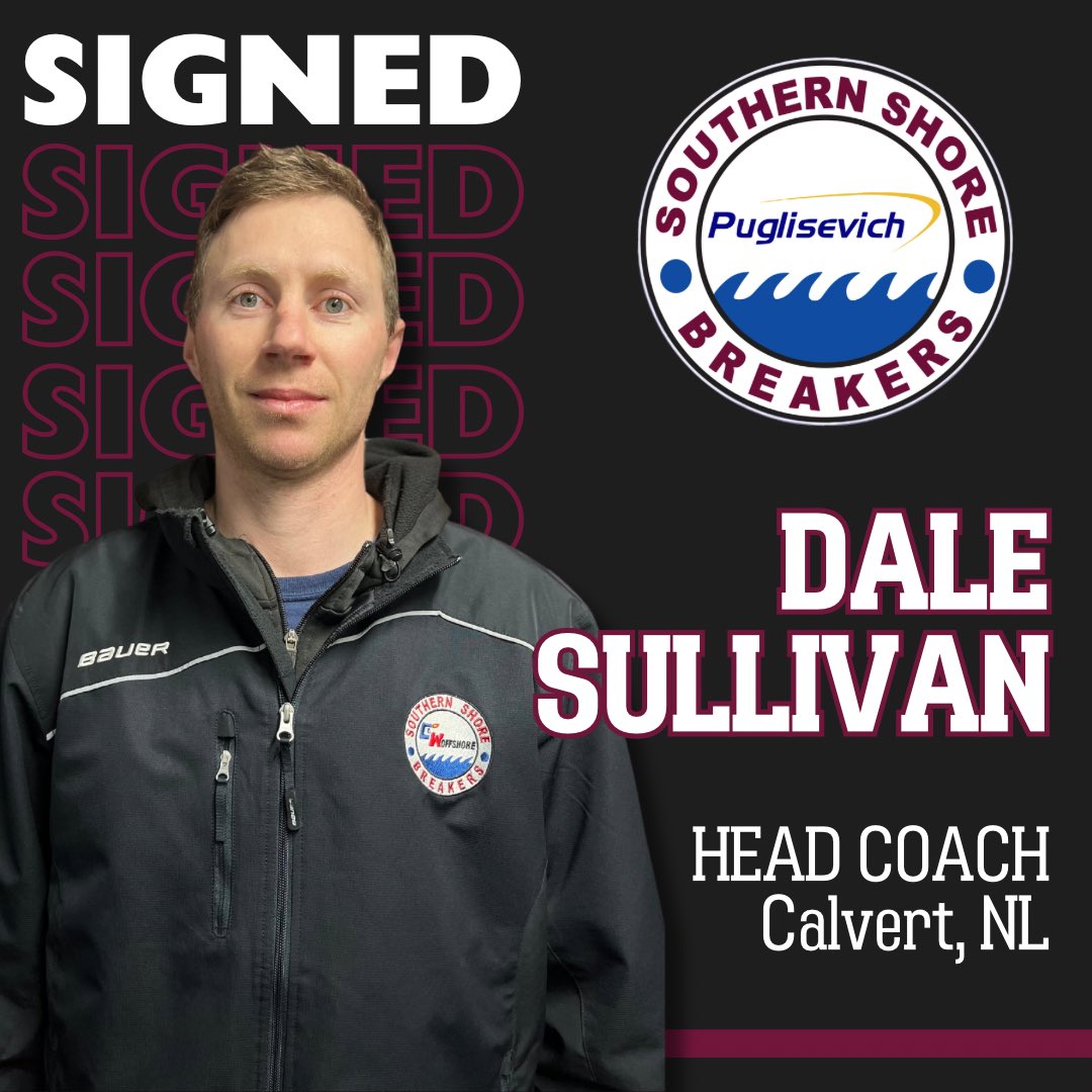 SrBreakers's tweet photo. Excited to welcome Dale Sullivan as the new head coach of the Southern Shore Puglisevich Senior Breakers! With his experience as our assistant coach in addition to being Herder &amp; Allan Cup Champion as a player, we’re looking forward to a great season ahead. https://t.co/kwnVIA6jAU