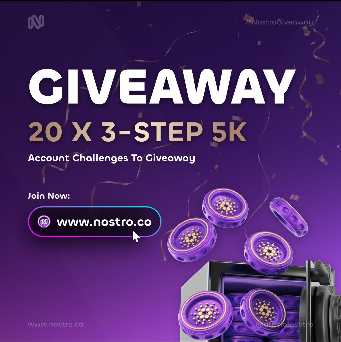 Salim_muser's tweet image. 20x 5k 3-Step Challenge Accounts
To enter:
1. Follow @officialnostro and @Salim_muser
2. Like, Retweet & Tag 3 Friends
3. retweet Nostro pinned tweet
3. Create a Nostro account for the giveaway, link : app.nostro.co/sign-up?ref=dm…
⏳ Ends on: 20/9/24
#NostroGiveaway #PropFirm