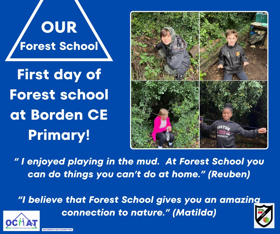 OCMATtrust's tweet photo. 🌳☘️Forest school started yesterday for the children at Borden Church of England Primary School ☘️🌳
Thank you to Reuben and Matilda for telling us about it.
#ourcommunitymultiacademytrust #teamocmat #forestschool #nature https://t.co/PshYdmj9yr