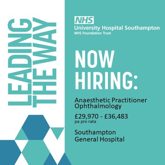 😜What a great opportunity to join our Amazing Eye Theatre Team at 
<a href="/UHSFT/">University Hospital Southampton 💙</a>

👉Senior Theatre Practitioner B6 careers.uhs.nhs.uk/job-descriptio… 
👉Anaesthetic Practitioner  B5 
careers.uhs.nhs.uk/job-descriptio…
<a href="/UHS_Jobs/">University Hospital Southampton Jobs</a>
 
<a href="/UHSEyeEdu/">UHS Ophthalmology Education</a>
 
<a href="/howdoyoufika/">Christina Rennie</a>