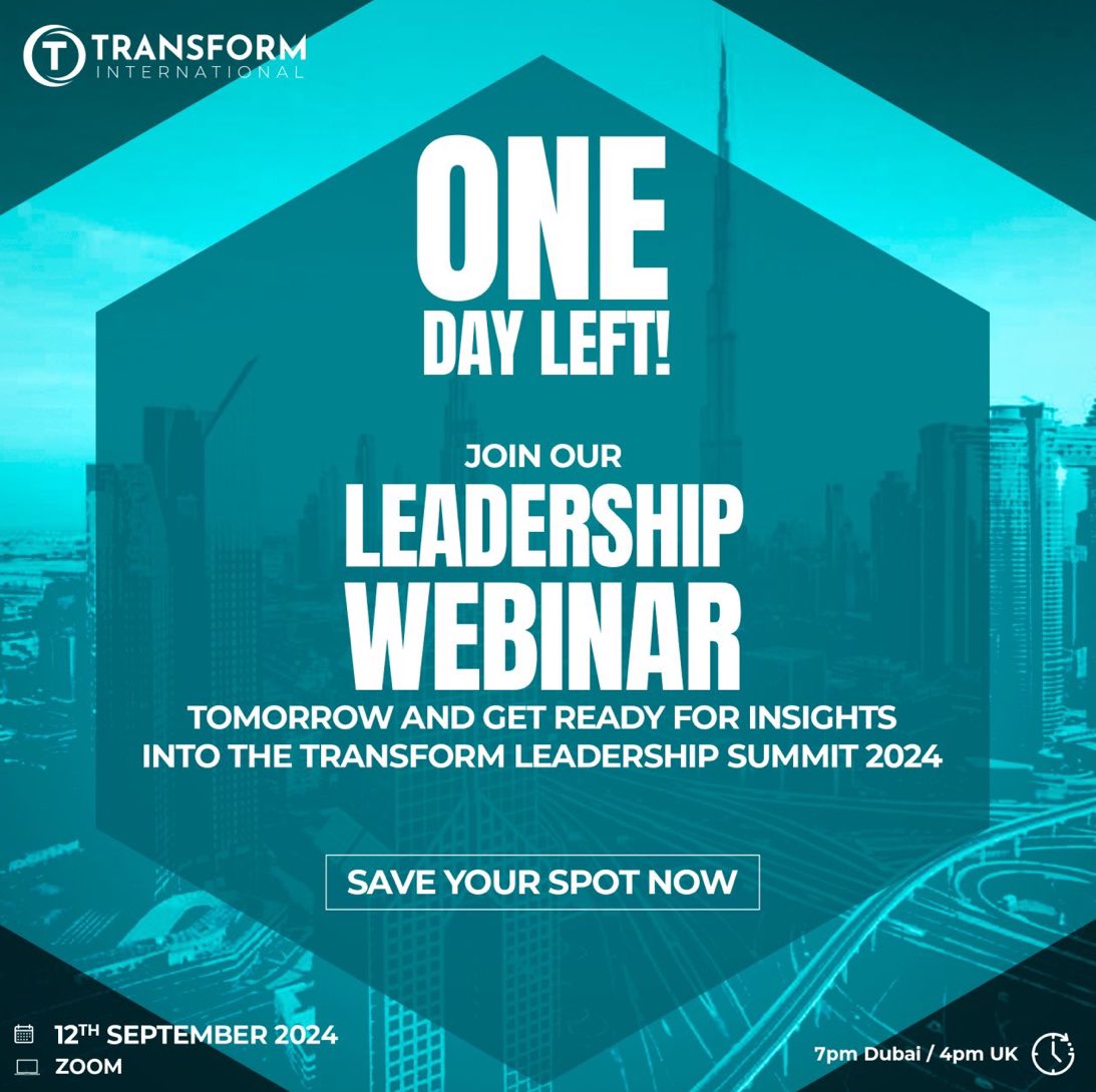 I’ll be hosting the Transform International Leadership Summit in Dubai next month. #TILS24 

Join me for this free webinar tomorrow at 4pm (UK) to find out more about how to apply and secure a leadership position in the UAE. 

Click here to register: lnkd.in/eGr56W_s