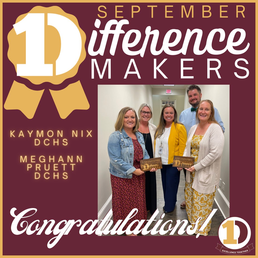 Our first ever 1Difference Makers were recognized at last night's BOE meeting. These individuals were nominated by their peers &amp; go above &amp; beyond to make our 1D community amazing! Congrats to our September award winners, Kaymon Nix &amp; Meghann Pruett from DCHS! <a href="/DCHStigers/">Dawson Co HS</a>