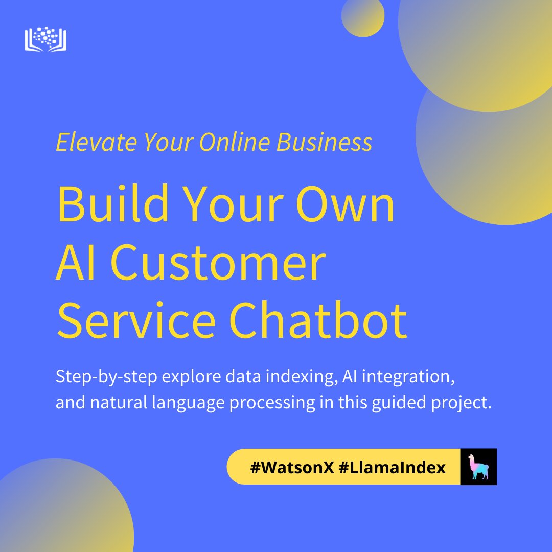 CognitiveClass's tweet photo. <50% of online consumers expect a support response within an hour. 🕒
Explore the power of AI to meet this demand with our new #GuidedProject built with WatsonX's API and LlamaIndex .
👉️ Start your project today: https://t.co/iqIbTpIycX
#WatsonX #LlamaIndex #TeachTech https://t.co/UKGfuwprNq
