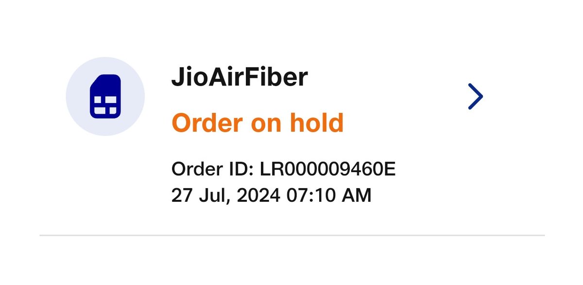 imsibu's tweet photo. @JioCare why it is in hold from 27 July? Since your Engineer team is not able to install air fiber. refund my money https://t.co/GyITKDrl4f