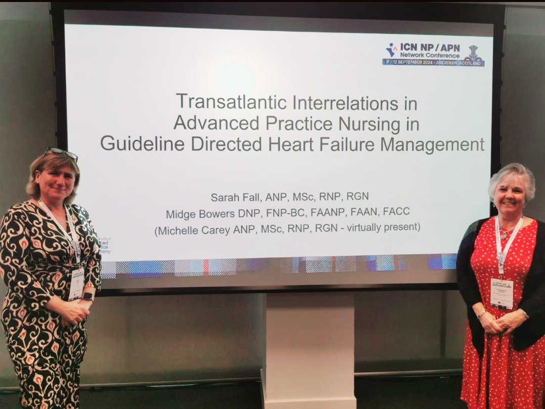 Fantastic opportunity to co-present with Dr. Midge Bowers at the ICN NP/ANP Networking Conference in Aberdeen today, comparing the community management of Heart Failure patients in the US versus Ireland.
<a href="/O2Michelle1/">Michelle Carey</a> <a href="/GillieLoughlin/">Gillie O'Loughlin</a> <a href="/HSEDubMidlands/">HSE Dublin and Midlands</a> <a href="/BrianMKearney/">Brian Kearney</a>