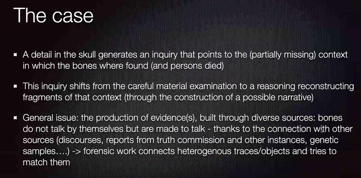 Lorenza Mondada presents hers and Fernanda da Cruz' #ForensicCA2024 paper on how 'the bones are made to talk' through the interactional, embodied manipulations of materials and other practices of forensic investigators from an #EMCA perspective.
