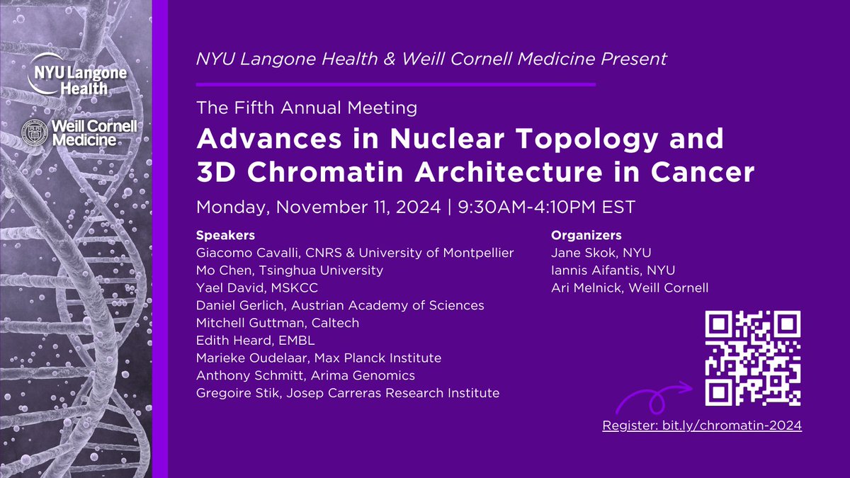 Registration for the 5th Annual Meeting on Advances in Nuclear Topology &amp; 3D Chromatin Architecture in Cancer is NOW OPEN! Get ready to hear from an all-star lineup of speakers – you won't want to miss this. Register for free: bit.ly/chromatin-2024 #chromatin2024
