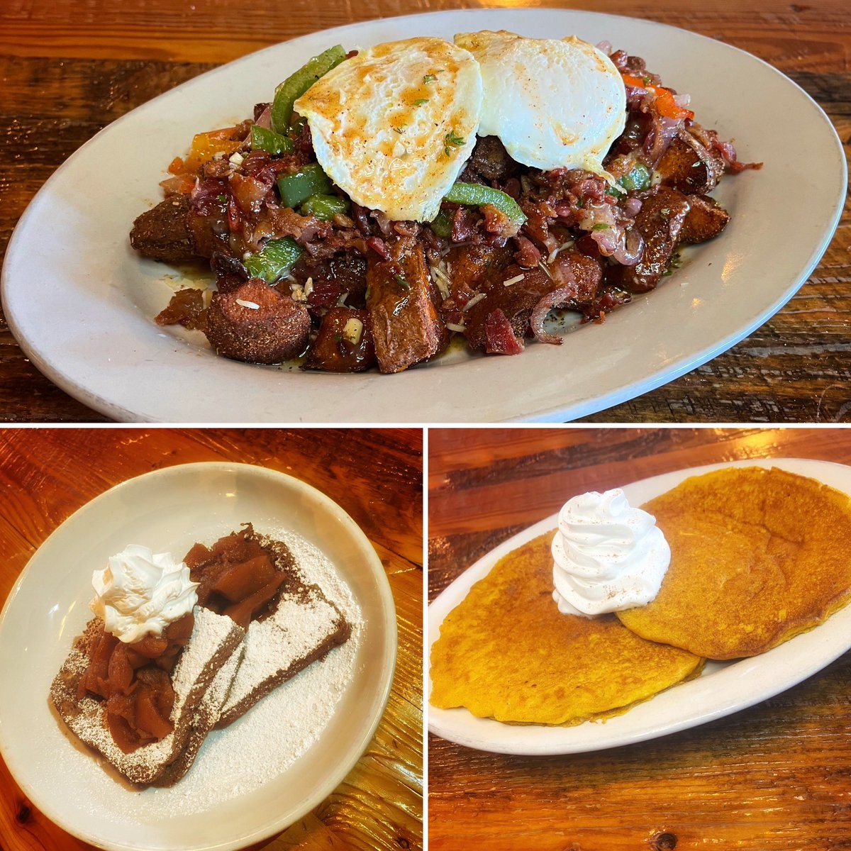 cbcbiscuits's tweet photo. CBC Fall Specials: Sweet Potato Hash Stack served with choice of egg style, choice of meat (sausage, spicy sausage, bacon, or ham) with a sweet honey sauce; Cinnamon Apple French Toast; &amp; Pumpkin Spice Pancakes. 931-474-8670 See you on Main! @TNMcMinnville @mainstmcminn https://t.co/KUMMY6EI0V
