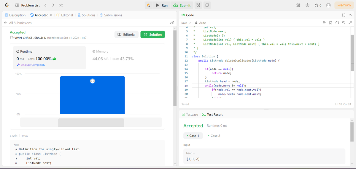 vivin_chris_jd's tweet photo. Day 30- Solved #linkedlist problems on #leetcode with 0ms runtime.
#83. Remove Duplicates from Sorted List
#21. Merge Two Sorted Lists
#876. Middle of the Linked List
#Coding #DSA #100dayscodechallenge #interview https://t.co/vZTyPJB3sd