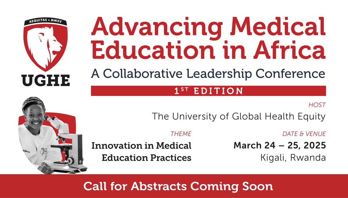 University of Global Health Equity (@ughe_org) on Twitter photo Mark your calendars for the upcoming π΄ππ£ππππππ πππππππ πΈππ’πππ‘πππ ππ π΄πππππ: π΄ πΆπππππππππ‘ππ£π πΏππππππ βππ πΆπππππππππ, taking place March 24-25, 2025 in Kigali-Rwanda.
Learn more: bit.ly/advancingmeded
1/2 Mark your calendars for the upcoming π΄ππ£ππππππ πππππππ πΈππ’πππ‘πππ ππ π΄πππππ: π΄ πΆπππππππππ‘ππ£π πΏππππππ βππ πΆπππππππππ, taking place March 24-25, 2025 in Kigali-Rwanda.
Learn more: bit.ly/advancingmeded
1/2