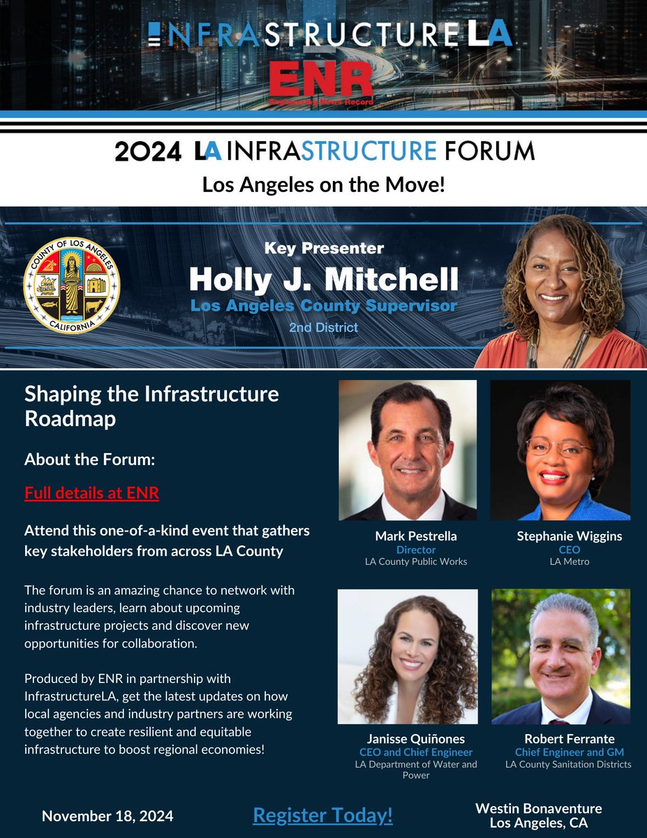 🌟 Back for its 2nd year, the LA Infrastructure Forum is your chance to collaborate on resilient and equitable infrastructure for LA County! Don’t miss out—special discount for #InfrastructureLA members with code LAvip24! 🚀 na.eventscloud.com/laif2024?disco… #LAInfraForum #ENR