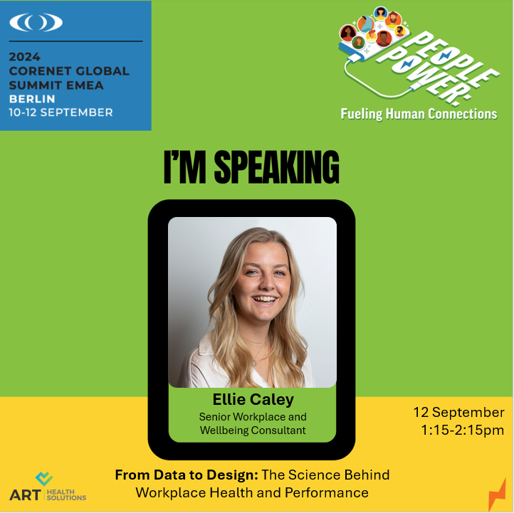 ARTHealthUK's tweet photo. 📢 REMINDER

Tomorrow, Ellie will be speaking at the #CoreNetGlobal EMEA Summit!

'From Data to Design: The Science Behind Workplace Health and Performance'
🕑 1:15pm - 2:15pm (UTC+2)

If you can’t make it, drop us a comment to follow up after. You don't want to miss it! 🙌 https://t.co/9syUO2Osoa