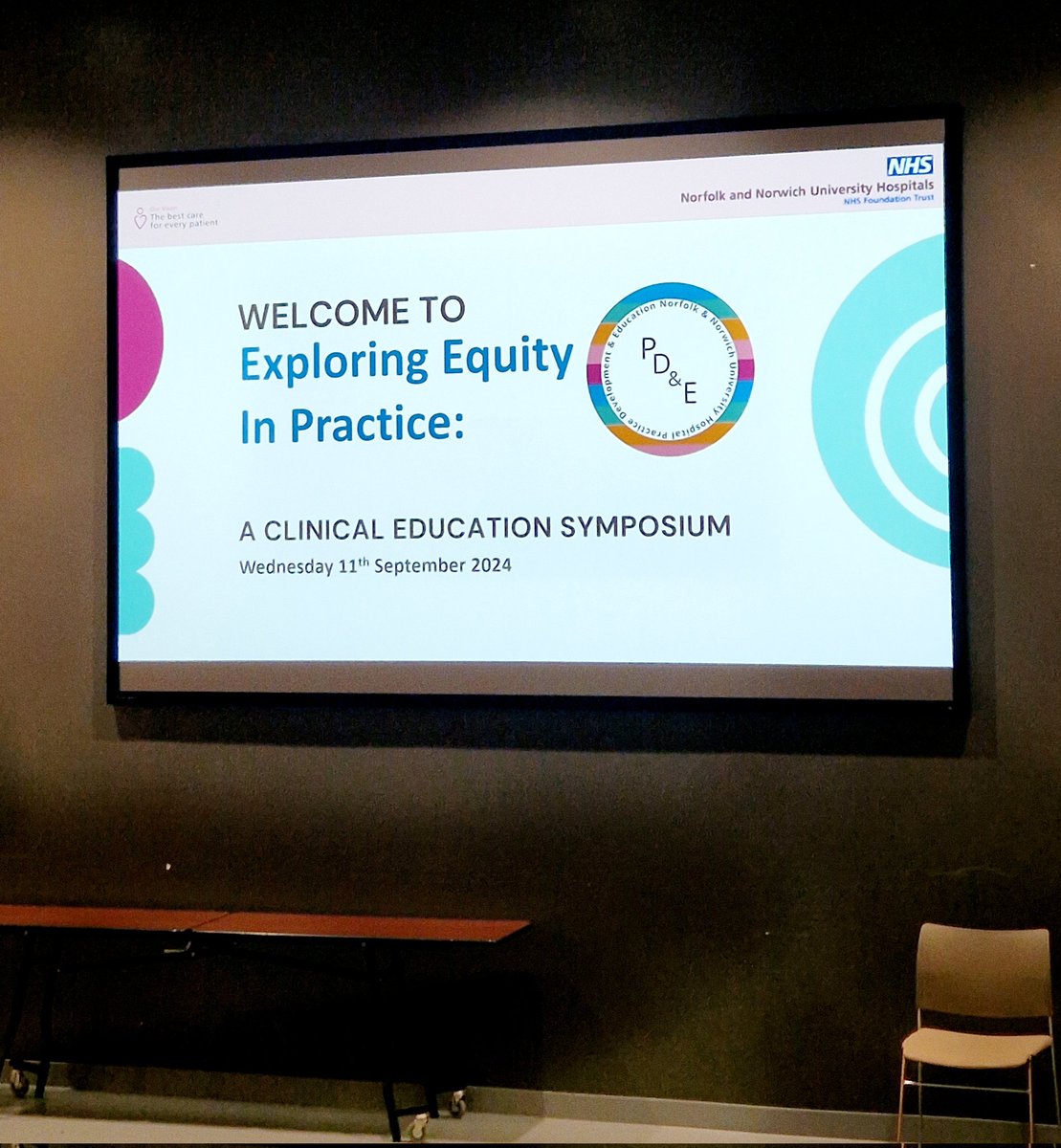 Excellent Clinical Education Symposium Exploring Equity in Practice @nnuh today, learning and sharing opportunity and challenge alongside fab colleagues including <a href="/PatientExp_NNUH/">NNUH Patient Engagement & Experience Team</a> <a href="/NnuhC/">NNUH Spiritual Healthcare</a>