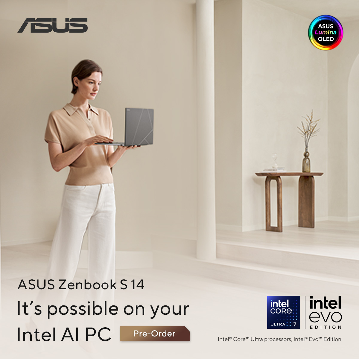 ASUSEgypt's tweet image. Imagine a world where creativity knows no bounds.
Where AI-powered possibilities unfold with every click. Upgrade your reality with Zenbook S 14, featuring next-level performance, stunning 3K OLED display and whisper-quiet operation. 
#ASUS_ZenbookS14  #IntelCoreUltra7