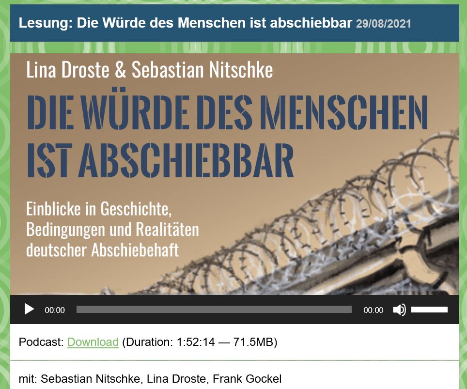 Die #cdu und #grünen Regierung in #NRW plant einen weiteren #Abschiebeknast zu bauen. 
Zur Situation in den Abschiebeknästen gibt es bei #radionordpol eines Lesung #büren
radio.nrdpl.org/2021/08/29/les…