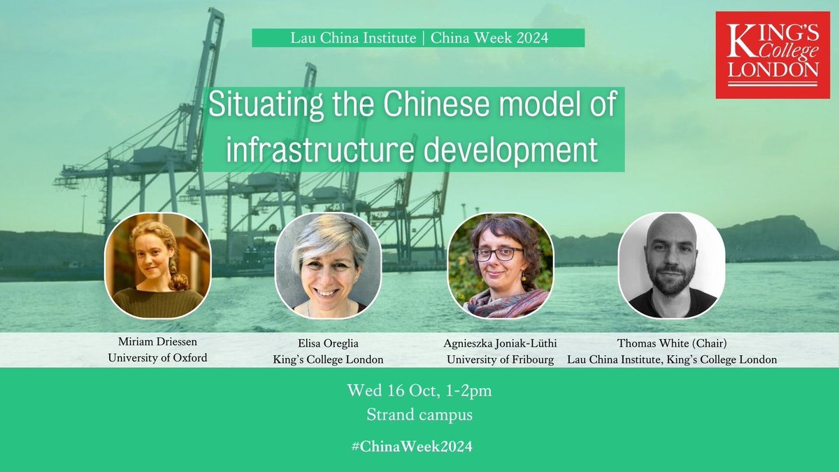 How has #China's model of #infrastructure-based development adapted to local contexts &amp; how is it changing?

Delighted to welcome <a href="/DriessenMiriam/">Miriam Driessen</a>, Elisa Oreglia &amp; Agnieszka Joniak-Lüthi <a href="/unifr/">Uni Fribourg</a> for our #ChinaWeek2024 panel chaired by Thomas White.

Register tinyurl.com/msjwjb75