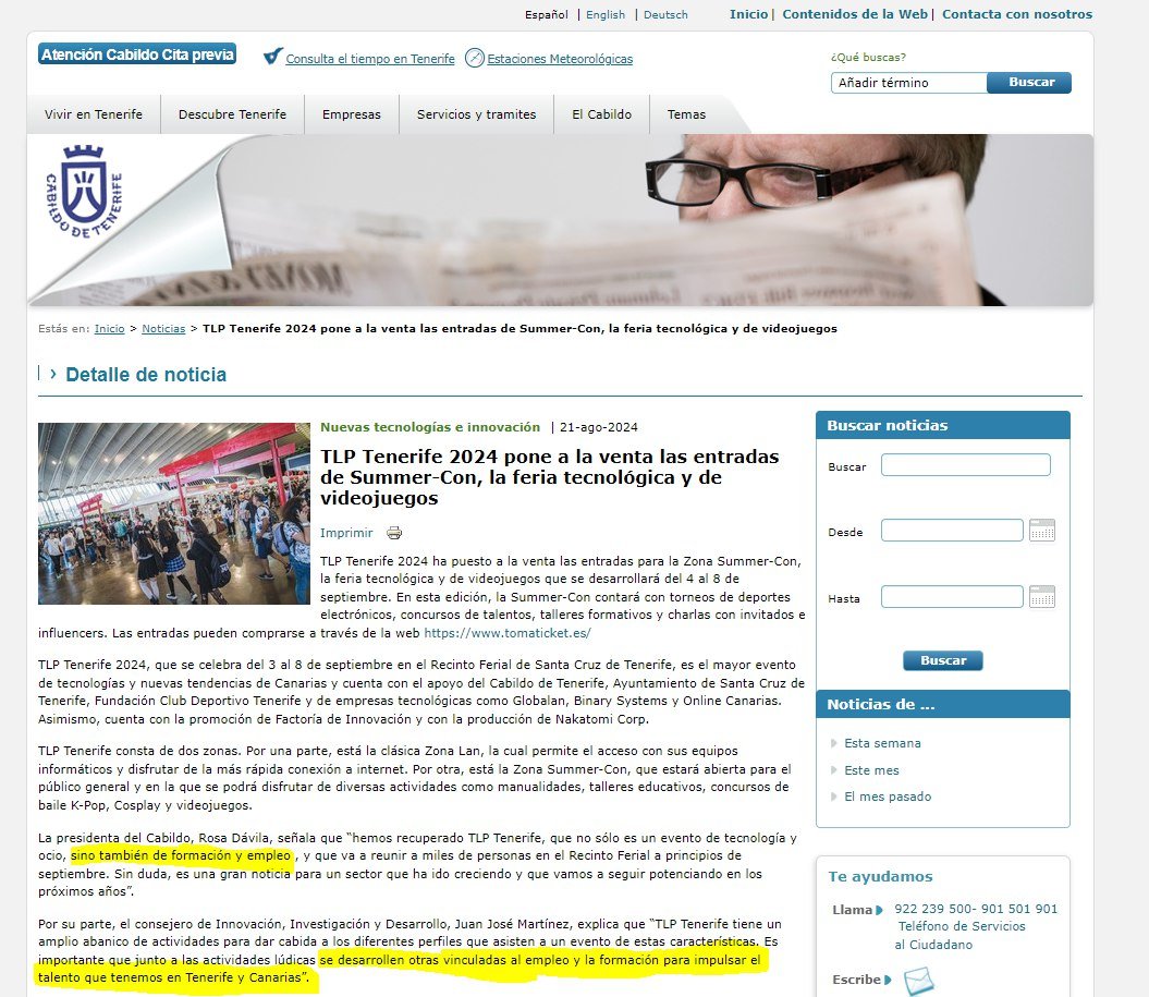 Ahora que ha pasado la TLPTenerife  voy a dar mi opinión sobre el lado profesional e indie del evento, que es lo que mejor conozco. Sin entrar en otras áreas.

Para entender mi crítica hay que irse a estas declaraciones, en agosto, cuando el cabildo anunció la venta de entradas.