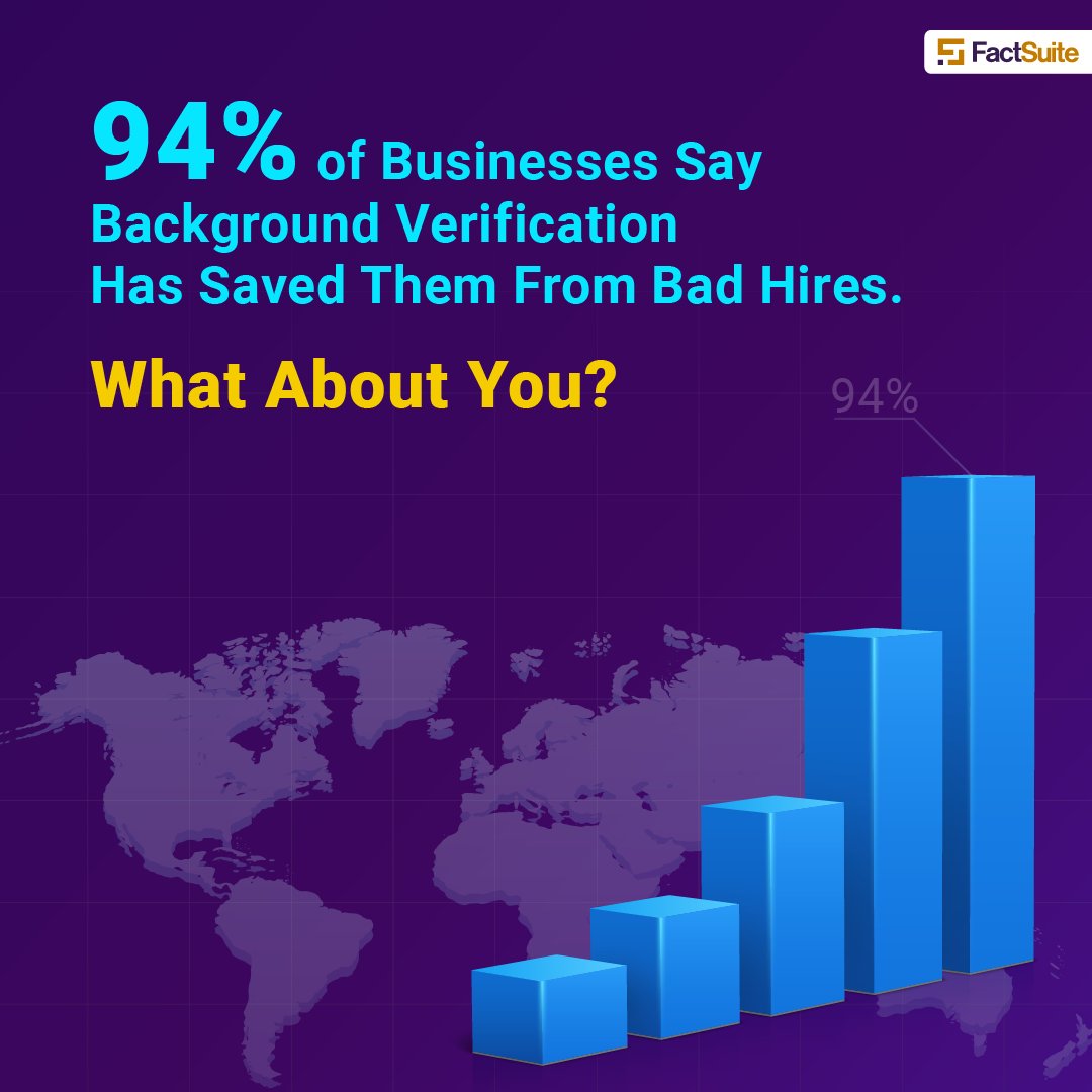 FactSuite's tweet image. Bad hires can cost more than just money. Discover why thorough, personalized background verification is crucial to your business. FactSuite’s concierge services ensure you hire only the best. 

#FactSuite #BackgroundVerification #EmployeeScreening #BusinessSecurity #HireSmart