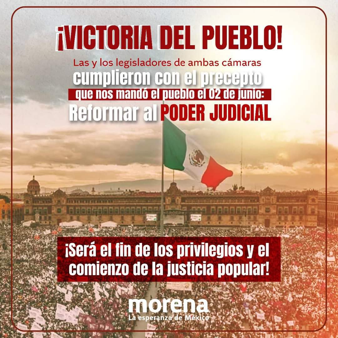 KariPerezPopoca's tweet image. Los legisladores de ambas cámaras han cumplido con la solicitud y la confianza del pueblo al aprobar en lo #general y #particular la #Reforma al #Poder #Judicial.   

Este es el fin de los privilegios y el inicio de una justicia más cercana a la gente. ¡Con el corazón arriba y a