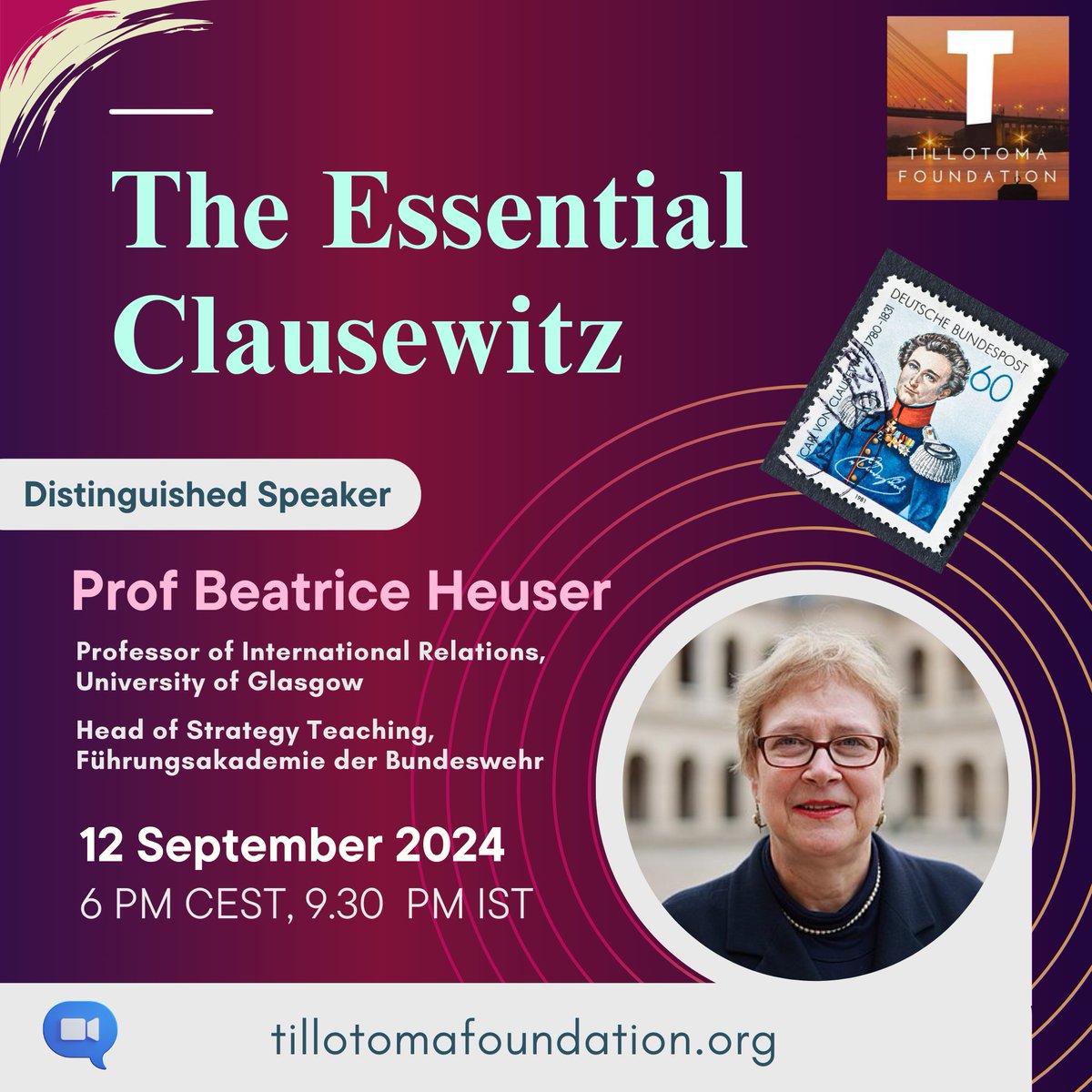 Tillotoma Foundation (@tillotomaf) on Twitter photo Tillotoma Foundation will be hosting the famous strategic studies expert Prof Beatrice Heuser for a distinguished lecture titled "The Essential Clausewitz" on 12 Sept, 2024.
For invitation, please write to vp@tillotomafoundation.org.
<a href="/FueAkBwHH/">Führungsakademie der Bundeswehr</a> <a href="/adgpi/">ADG PI - INDIAN ARMY</a>
#DefenceStudies #Strategy Tillotoma Foundation will be hosting the famous strategic studies expert Prof Beatrice Heuser for a distinguished lecture titled "The Essential Clausewitz" on 12 Sept, 2024.
For invitation, please write to vp@tillotomafoundation.org.
<a href="/FueAkBwHH/">Führungsakademie der Bundeswehr</a> <a href="/adgpi/">ADG PI - INDIAN ARMY</a>
#DefenceStudies #Strategy