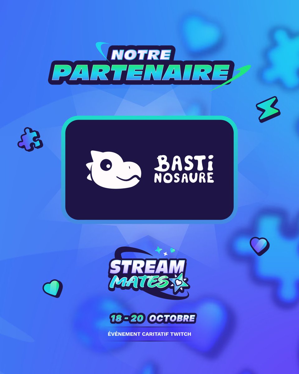 ✨ Notre partenaire Bastinosaure ! 🦖

🎨 Motion designer &amp; graphiste talentueux, il a animé tous les overlays et le logo de #StreamMates !

Un grand merci à cet ami de <a href="/StreamRunnersFR/">StreamRunners - Réseau social des streamers</a> pour son aide ! ❤️

👉 Découvrez son Insta (commissions ouvertes) : instagram.com/bastinosaure