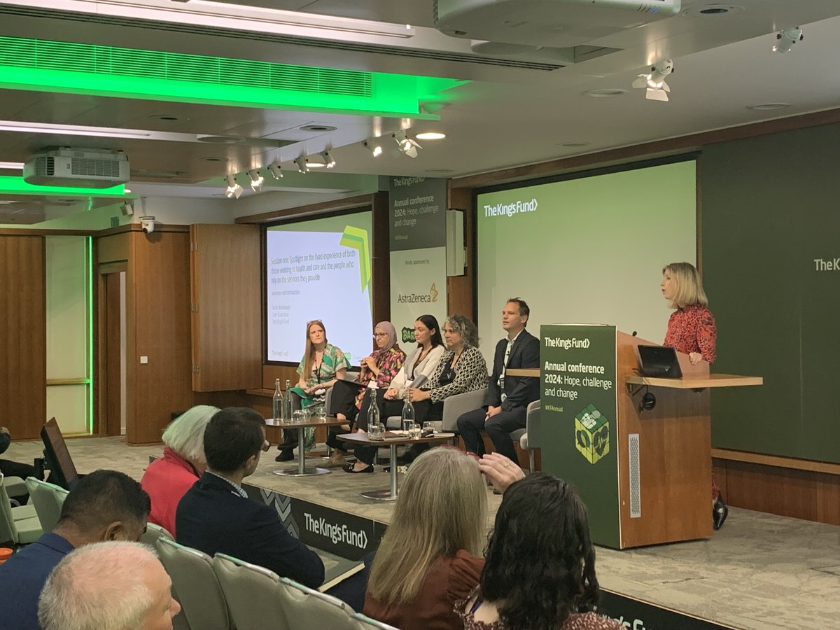 TheKingsFund's tweet image. To open our 2024 annual conference, @swoolnough was joined this morning by an excellent panel to discuss how it feels to be working in the health and care system, and how communities and those who rely on services are experiencing them. #KFAnnual