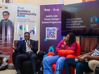 WikicatStalwart's tweet image. Got back to work, discussing the opportunities and challenges in the African web3 ecosystem with @Nat_Dwamena  and @finautho .

Trust me when I say this was a wrap!

Ended with a talk on the Hackathon, Programme and Expectations.

#LiskXAyaRoadshow
#onchainBuildersProgram