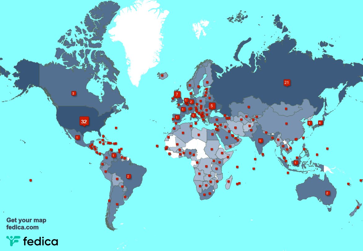 I have 12 new followers from Kyrgyzstan, Bangladesh, and more last week. See fedica.com/!yuriyko_eng