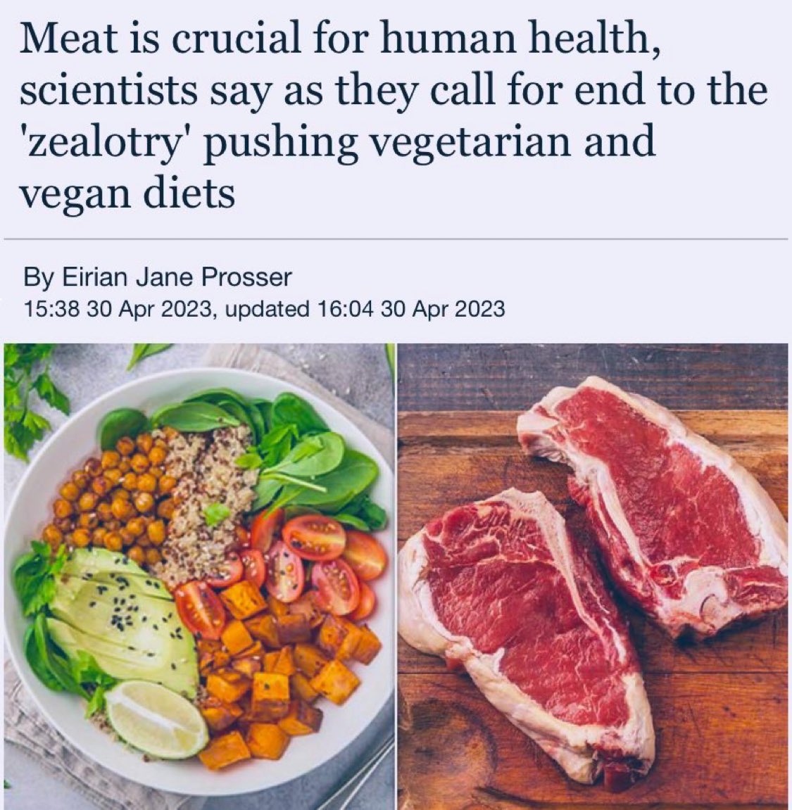 Meat is crucial for human health, according to scientists. Close to 1,000 experts signed statement that promotes the health benefits of livestock farming &amp; meat - as ‘it’s too important to become the victim of zealotry'.

#NoFarmersNoFood 
#NoFarmsNoFood