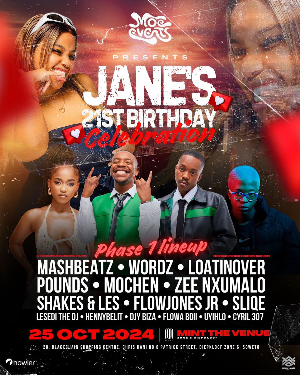Guys, get your tickets for <a href="/CallmeJane22_/">J A N E❄️</a> birthday celebration at the Zone 6🔥🙌
She got Zee Mobhodlela on the line up🔥🔥😍
howler.co.za/Jane21