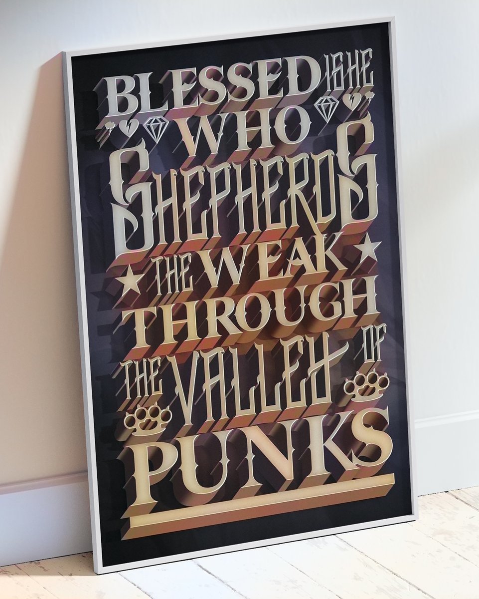fatpunkstudio's tweet photo. Pulp Fiction vibes - Blessed is he who shepherds the weak through the valley of punks.
โข
#pulpfiction #filmquote #biblequotes #bestquotes #tarantino #blessedishe #poster #posterart #typographicposter #posterdesign #punks #framedart #framedartwork https://t.co/RmCft23x6F