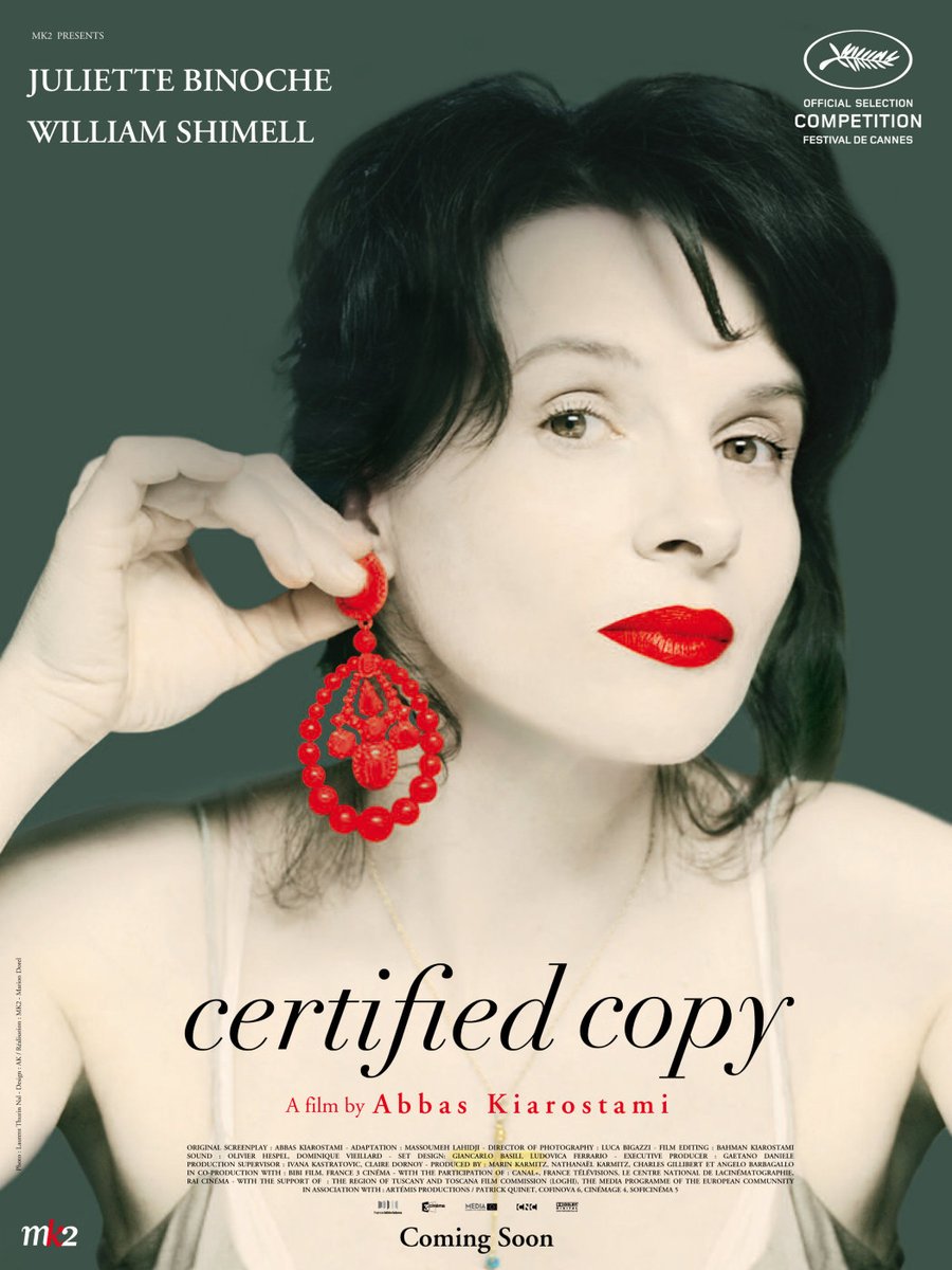 FilmMomatic's tweet photo. #NowWatching CERTIFIED COPY #AbbasKiarostami #JulietteBinoche #WilliamShimell #JeanClaudeCarrière #AgatheNatanson #GiannaGiachetti #AdrianMoore #AngeloBarbagallo #AndreaLaurenzi #FilippoTrojano #ManuelaBalsinelli https://t.co/HgVd54aGUy