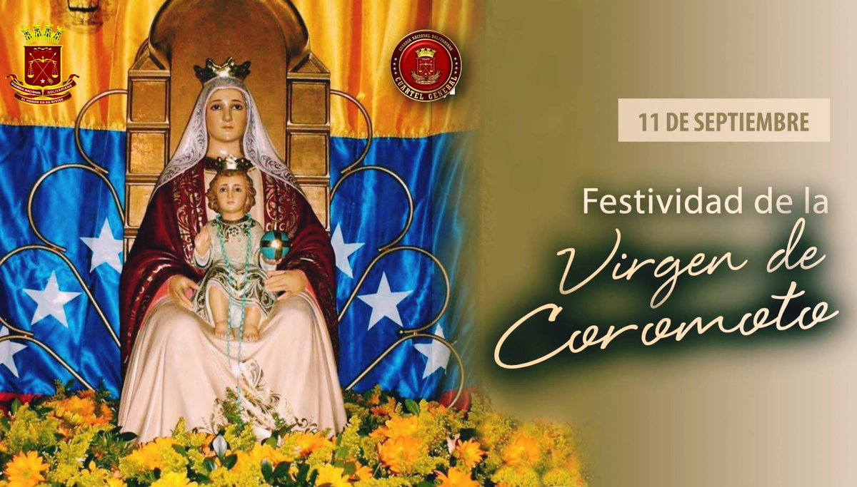 #11Sep || Día de la Virgen de Coromoto, quien se le apareció por segunda vez al indio Coromoto en 1652 y le entregó un pedazo de corteza de árbol con su imagen. Esta fecha fue tomada por la Iglesia Católica para la adoración de la Patrona de Venezuela.