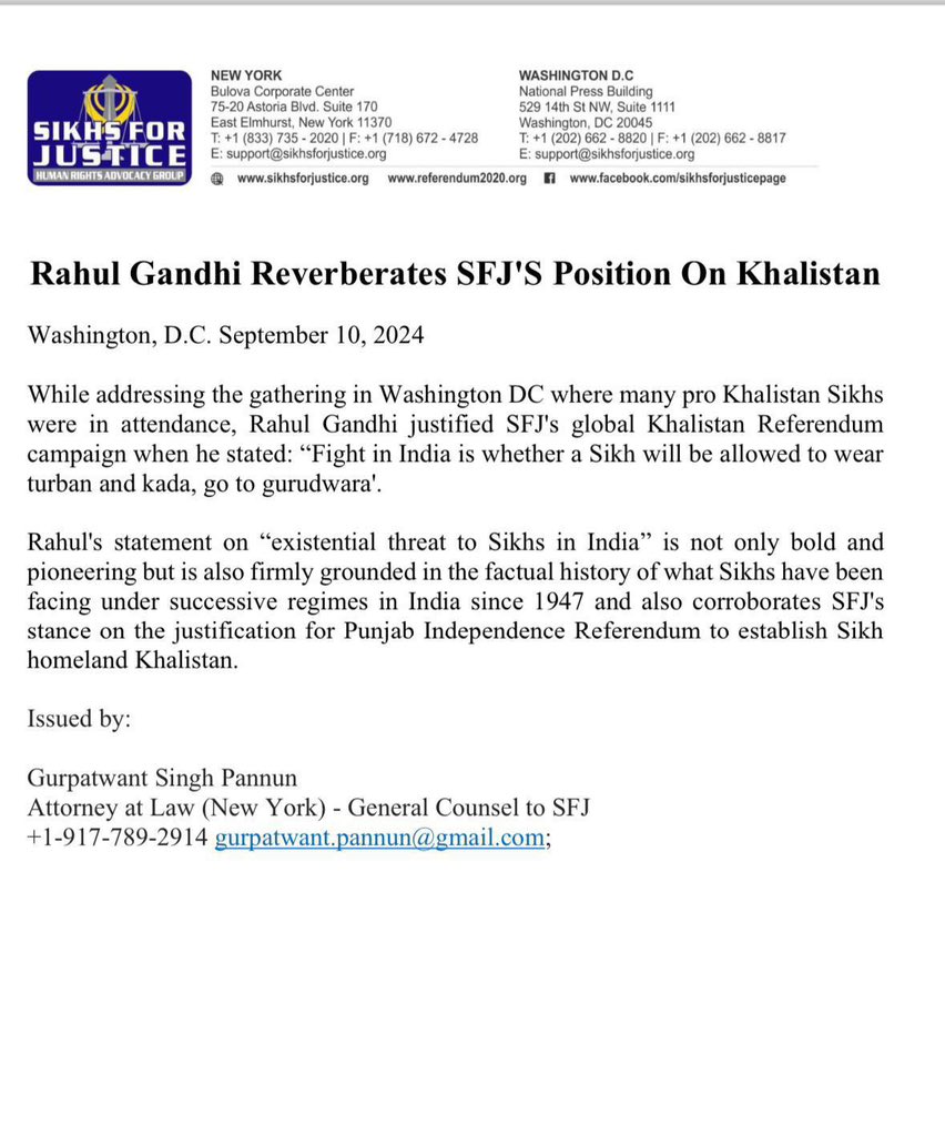 Tejasvi_Surya's tweet photo. For how long are we going to pretend that it is normal for Rahul Gandhi to be Anti India? 

Rahul Gandhi has transformed himself into a full-fledged Agent who is out to fundamentally harm India in all aspects.

In him, International Anti India Ecosystem has found a domestic representative who consistently undermines India and its position.

His ideas and thoughts reveal deeply Anti-India themes. The people he is meeting hint at his natural ideological alignment, and the remarks he’s making about Indian society sound like an all out attempt to introduce fissures, and break Indians into pieces. This reeks of a design an erstwhile Foreign Agent would do to India in pre-Independence Era.

This needs to be called out. I will be holding a detailed Press Conference tomorrow in Bengaluru on this.