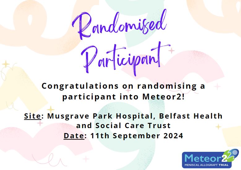 WarwickCTU's tweet photo. Congratulations to the team at Musgrave Park Hospital @BelfastTrust for randomising another participant into the #METEOR2Trial 👏There are now 2⃣1⃣ participants randomised into the trial! https://t.co/eO7ze97yBN