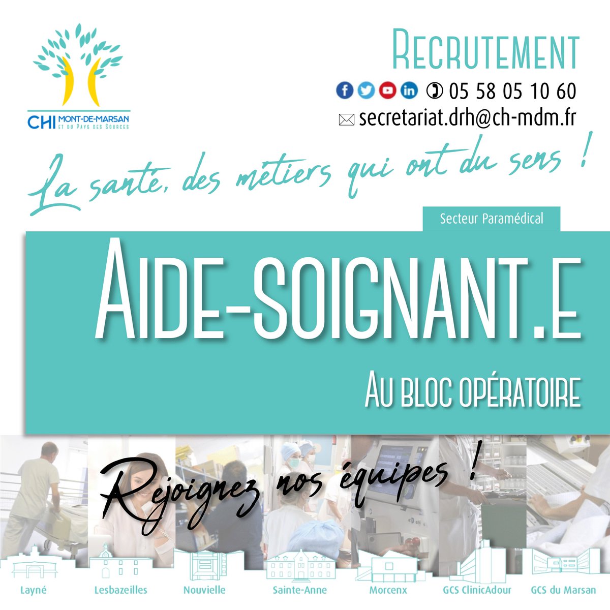 📣ℹ️𝗩𝗼𝘂𝘀 ê𝘁𝗲𝘀 𝗔𝗶𝗱𝗲 𝗦𝗼𝗶𝗴𝗻𝗮𝗻𝘁(𝗲), 𝘃𝗲𝗻𝗲𝘇 𝗰𝗼𝗺𝗽𝗹é𝘁𝗲𝗿 𝗻𝗼𝘀 é𝗾𝘂𝗶𝗽𝗲 𝗲𝘁 𝗱é𝗯𝘂𝘁𝗲𝘇 𝘂𝗻𝗲 𝗻𝗼𝘂𝘃𝗲𝗹𝗹𝗲 𝘃𝗶𝗲 𝗱𝗮𝗻𝘀 𝗹𝗲𝘀 📍𝗟𝗮𝗻𝗱𝗲𝘀 !
ch-mt-marsan.nous-recrutons.fr/poste/n7c7a5nl…