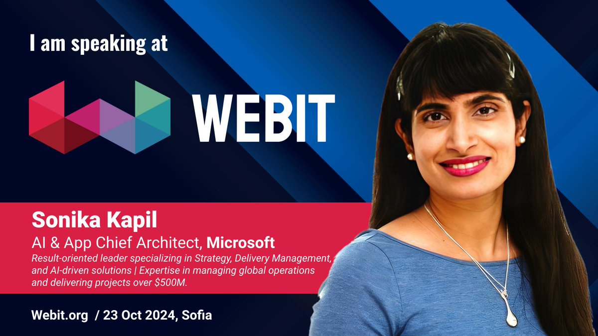 🌟 Exciting News! 🌟

We’re thrilled to announce that Sonika Kapil, AI &amp; App Chief Architect  <a href="/Microsoft/">Microsoft</a> , will be speaking at Webit Sofia Edition 2024! ✨

webit.org/festival-europ…